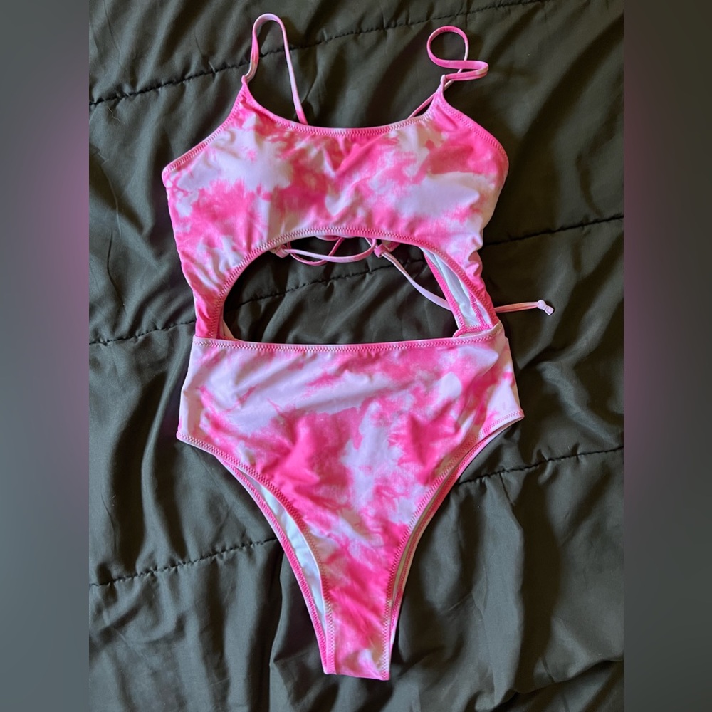 Tie dye one piece cutout swimsuit